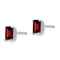 14k White Gold 6x4mm Emerald Cut Garnet Earrings-XE65WGA