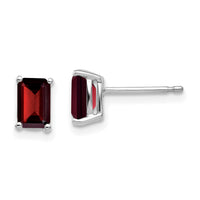 14k White Gold 6x4mm Emerald Cut Garnet Earrings-XE65WGA