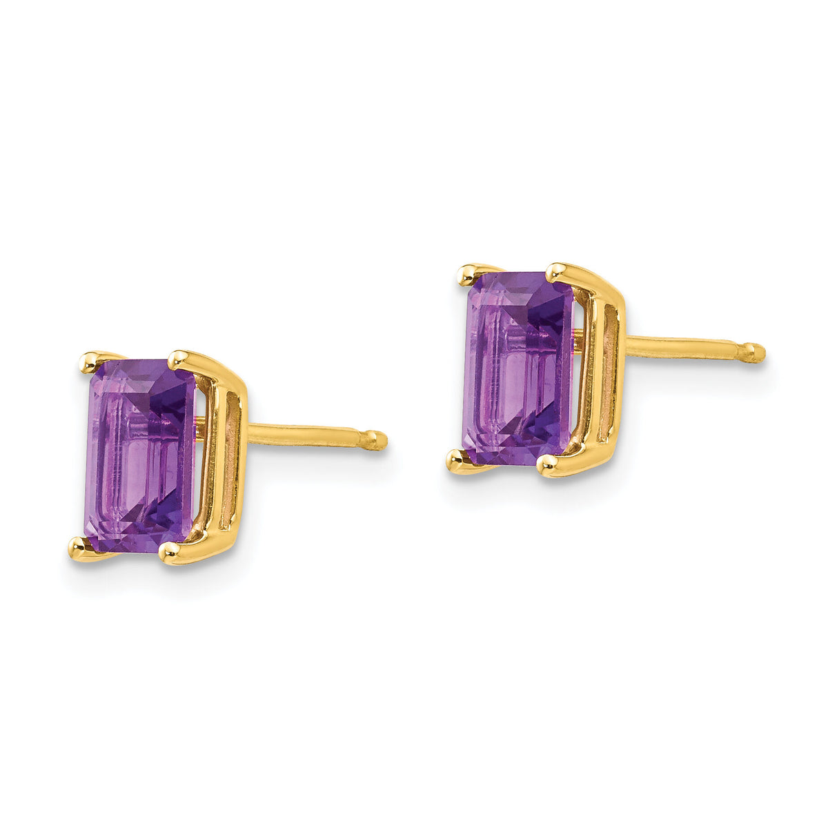 14k 7x5mm Emerald Cut Amethyst Earrings-XE66AM