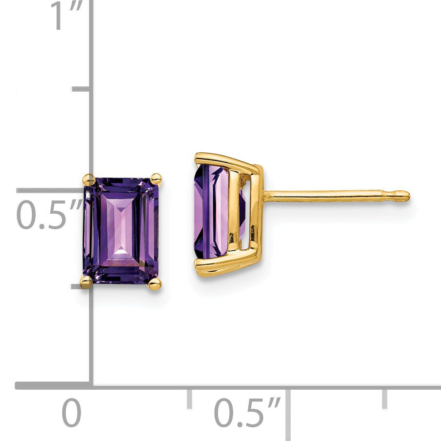 14k 7x5mm Emerald Cut Amethyst Earrings-XE66AM