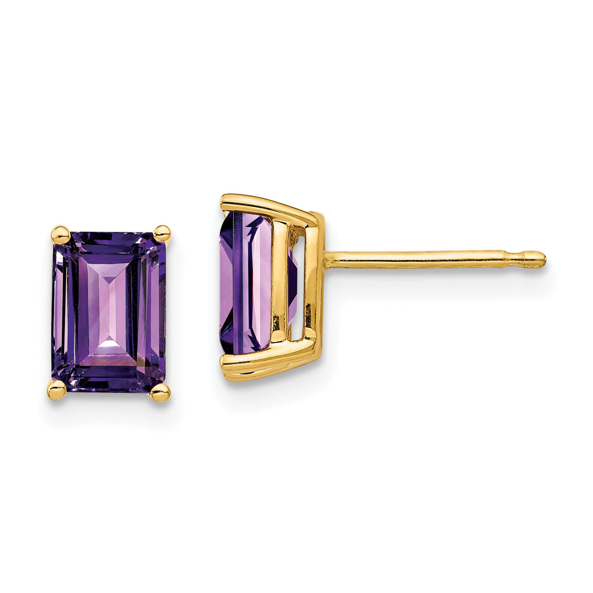 14k 7x5mm Emerald Cut Amethyst Earrings-XE66AM