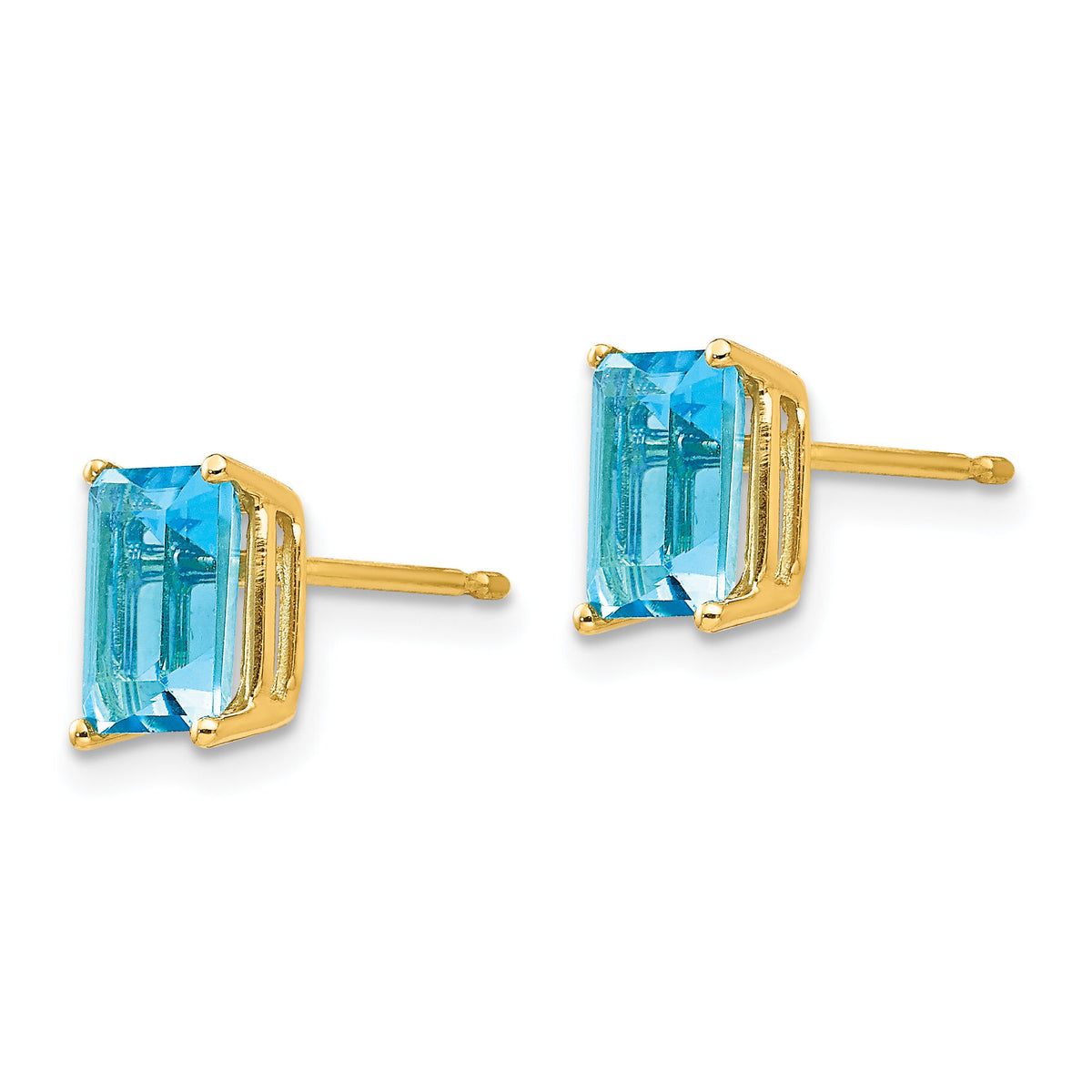 14k 7x5mm Emerald Cut Blue Topaz Earrings-XE66BT