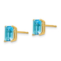 14k 7x5mm Emerald Cut Blue Topaz Earrings-XE66BT