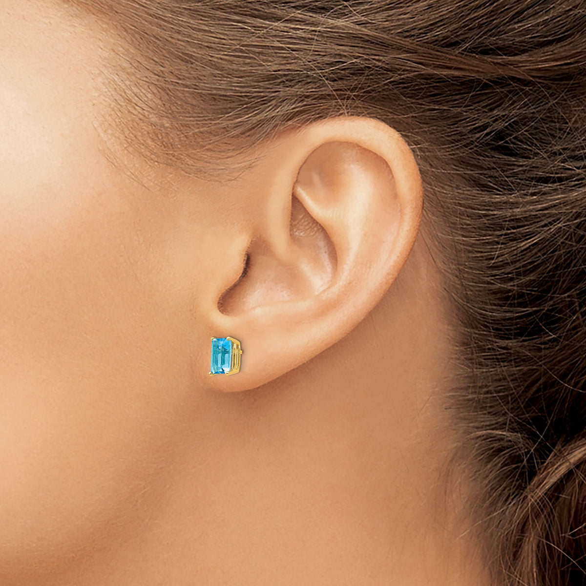 14k 7x5mm Emerald Cut Blue Topaz Earrings-XE66BT