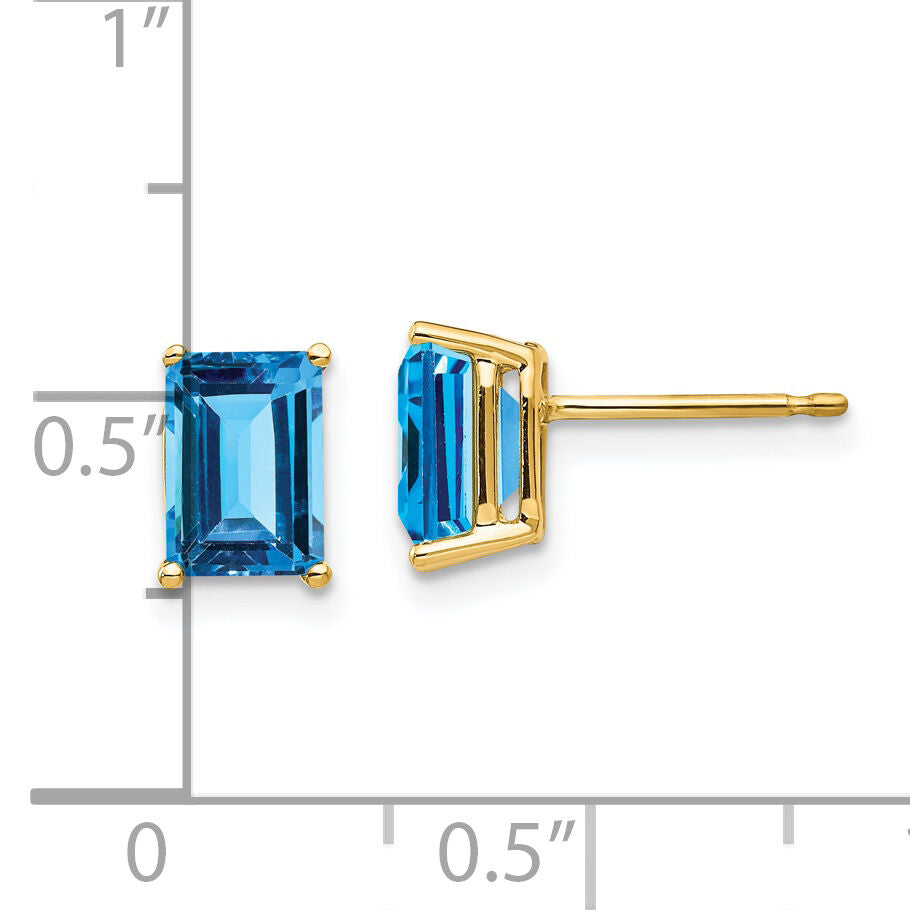 14k 7x5mm Emerald Cut Blue Topaz Earrings-XE66BT