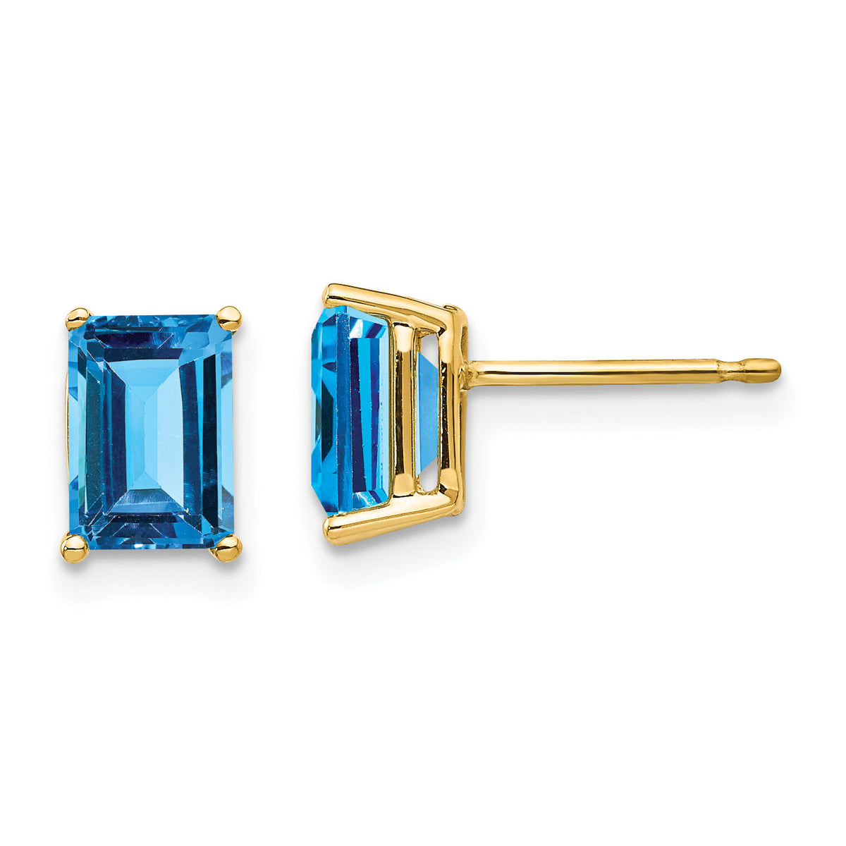 14k 7x5mm Emerald Cut Blue Topaz Earrings-XE66BT