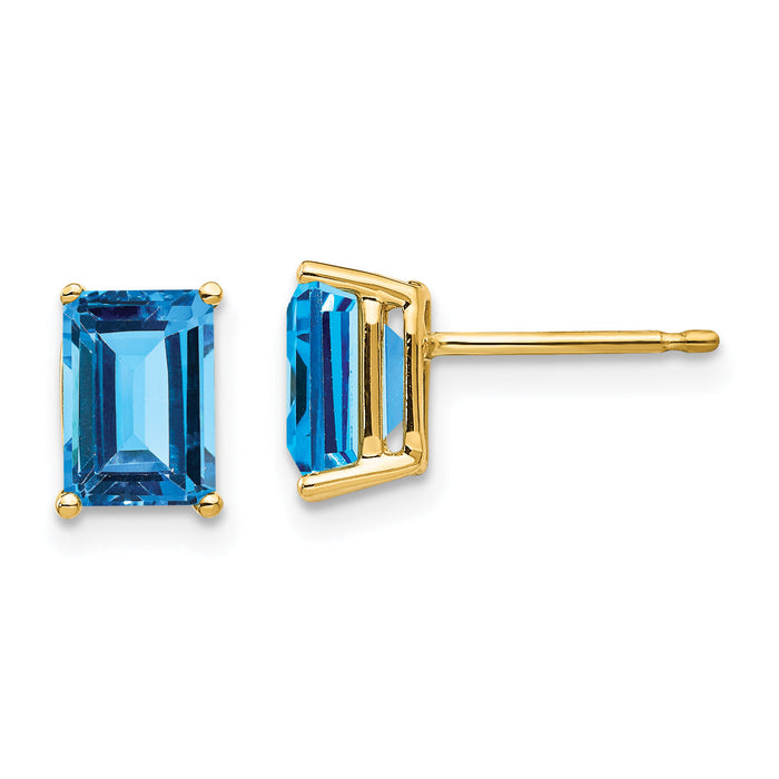 14k 7x5mm Emerald Cut Blue Topaz Earrings-XE66BT
