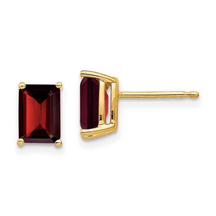 14k 7x5mm Emerald Cut Garnet Earrings-XE66GA