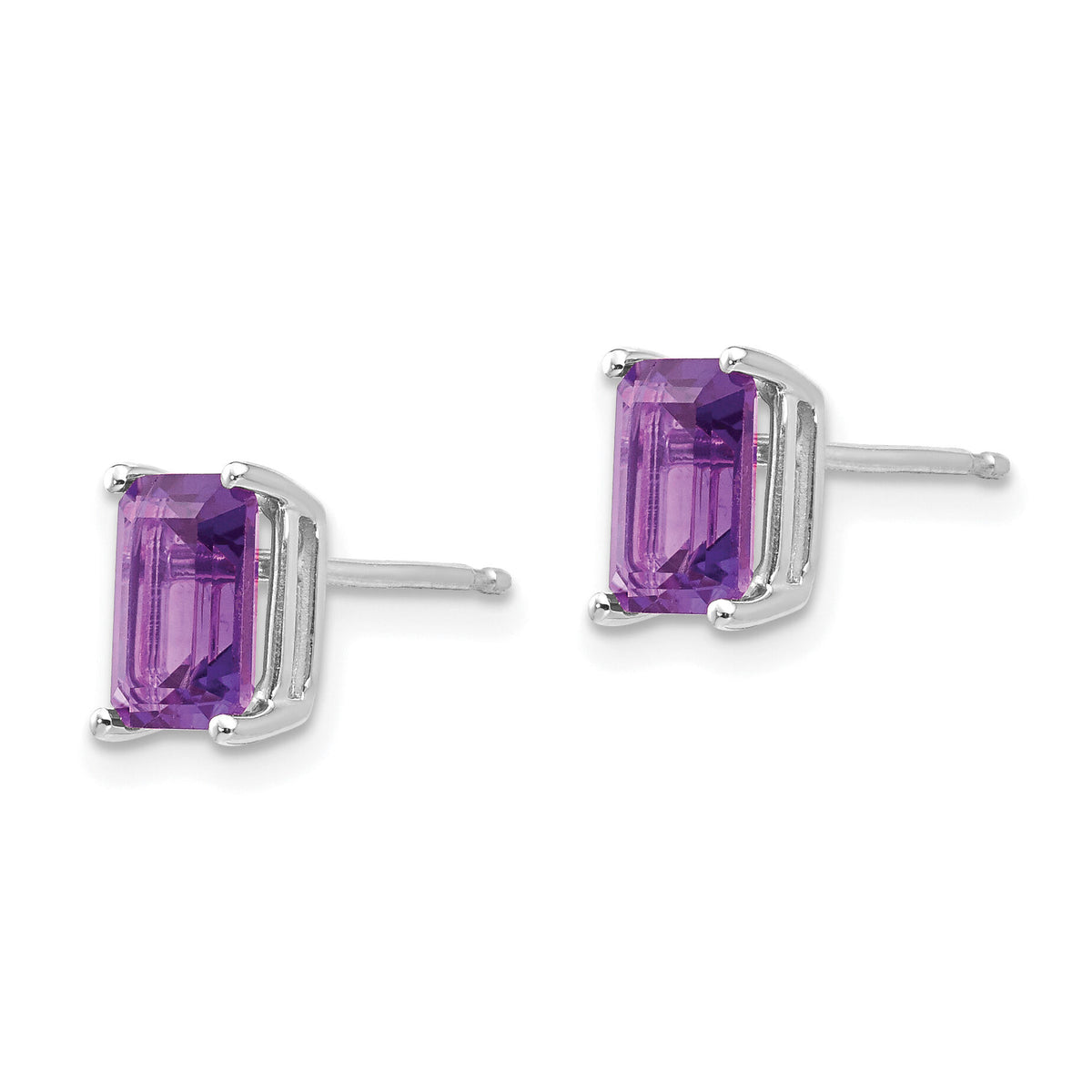 14k White Gold 7x5mm Emerald Cut Amethyst Earrings-XE66WAM