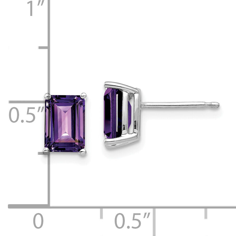 14k White Gold 7x5mm Emerald Cut Amethyst Earrings-XE66WAM