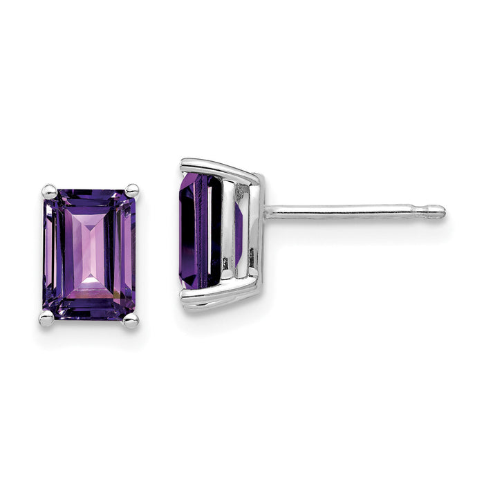 14k White Gold 7x5mm Emerald Cut Amethyst Earrings-XE66WAM
