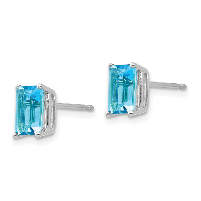14k White Gold 7x5mm Emerald Cut Blue Topaz Earrings-XE66WBT