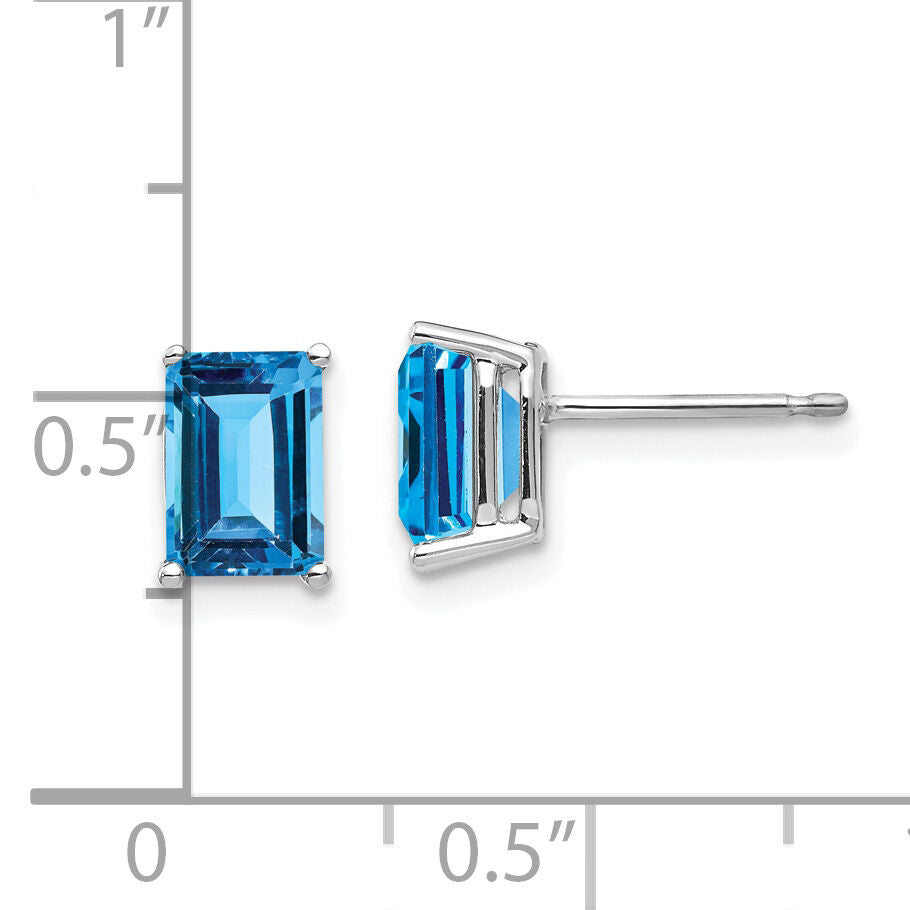 14k White Gold 7x5mm Emerald Cut Blue Topaz Earrings-XE66WBT