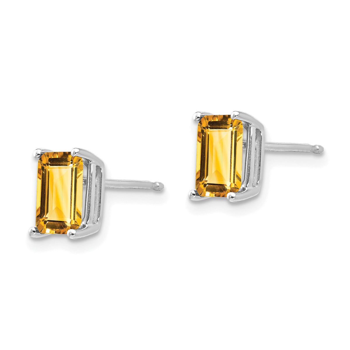 14k White Gold 7x5mm Emerald Cut Citrine Earrings-XE66WCI