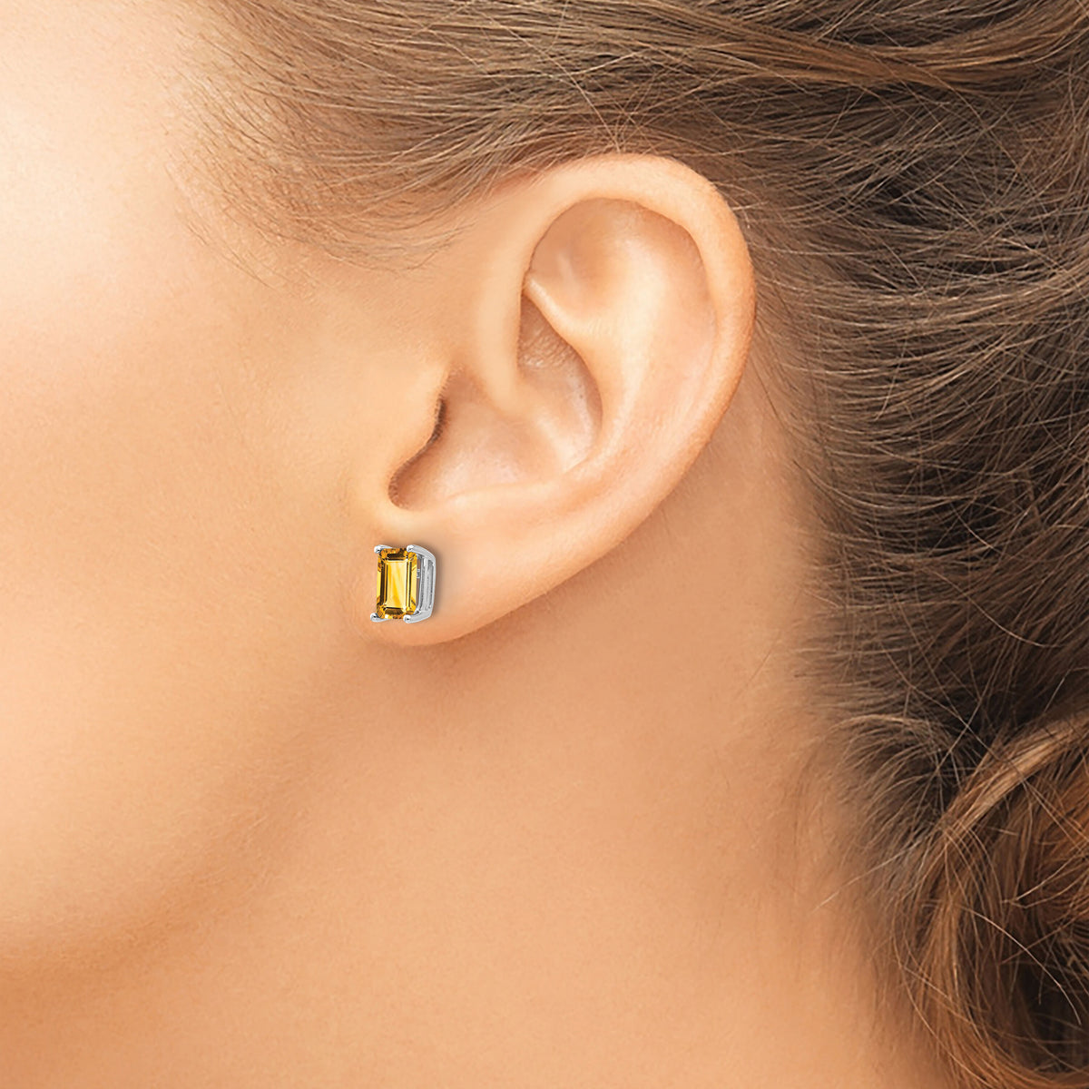 14k White Gold 7x5mm Emerald Cut Citrine Earrings-XE66WCI