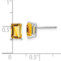 14k White Gold 7x5mm Emerald Cut Citrine Earrings-XE66WCI