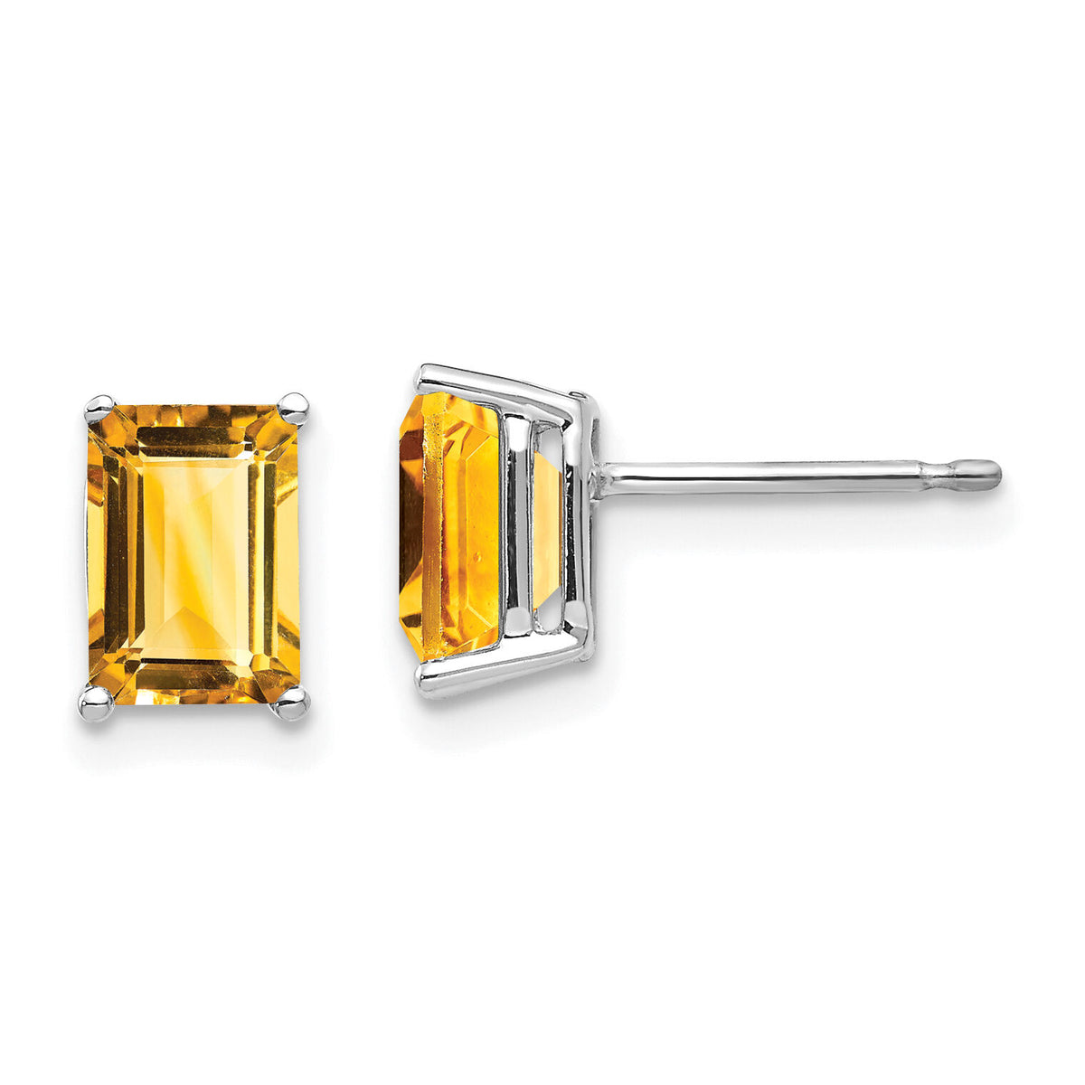 14k White Gold 7x5mm Emerald Cut Citrine Earrings-XE66WCI