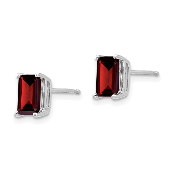14k White Gold 7x5mm Emerald Cut Garnet Earrings-XE66WGA