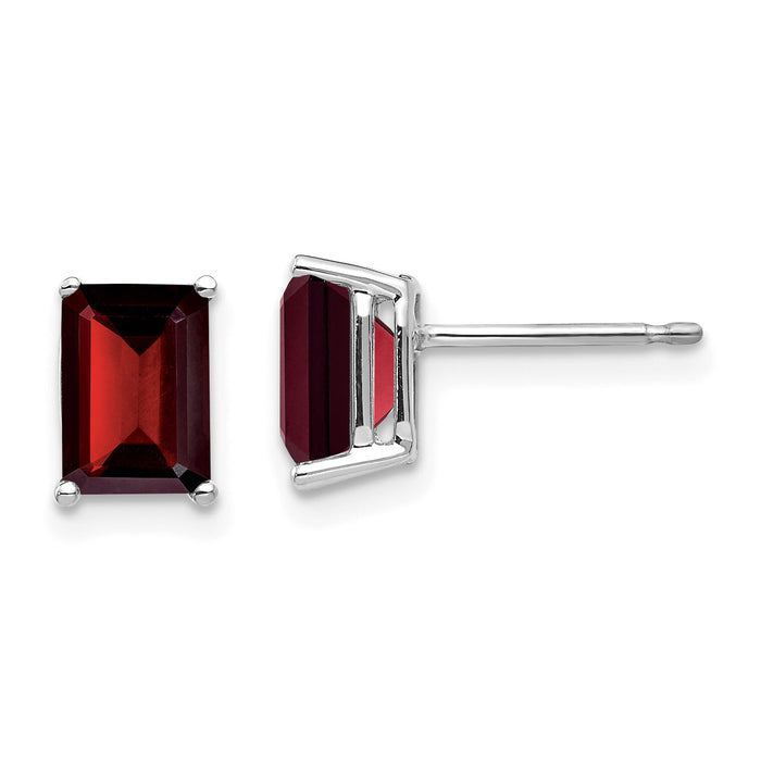 14k White Gold 7x5mm Emerald Cut Garnet Earrings-XE66WGA