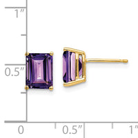 14k 8x6mm Emerald Cut Amethyst Earrings-XE67AM