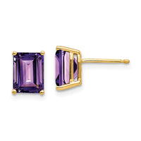 14k 8x6mm Emerald Cut Amethyst Earrings-XE67AM