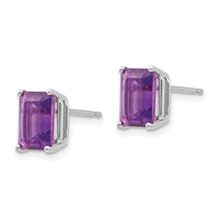 14k White Gold 8x6mm Emerald Cut Amethyst Earrings-XE67WAM
