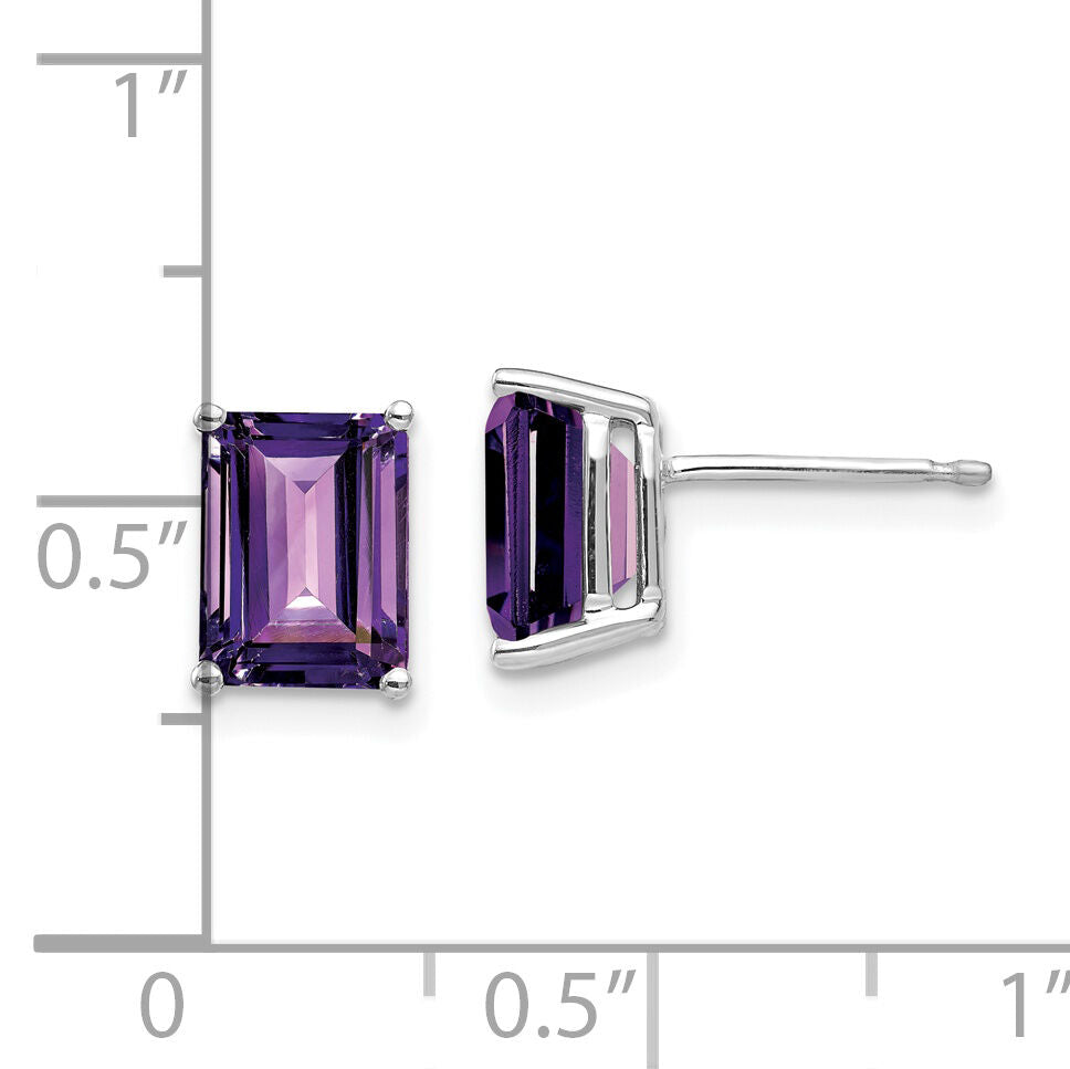 14k White Gold 8x6mm Emerald Cut Amethyst Earrings-XE67WAM