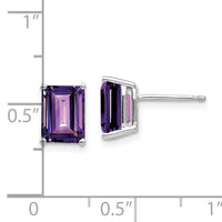 14k White Gold 8x6mm Emerald Cut Amethyst Earrings-XE67WAM