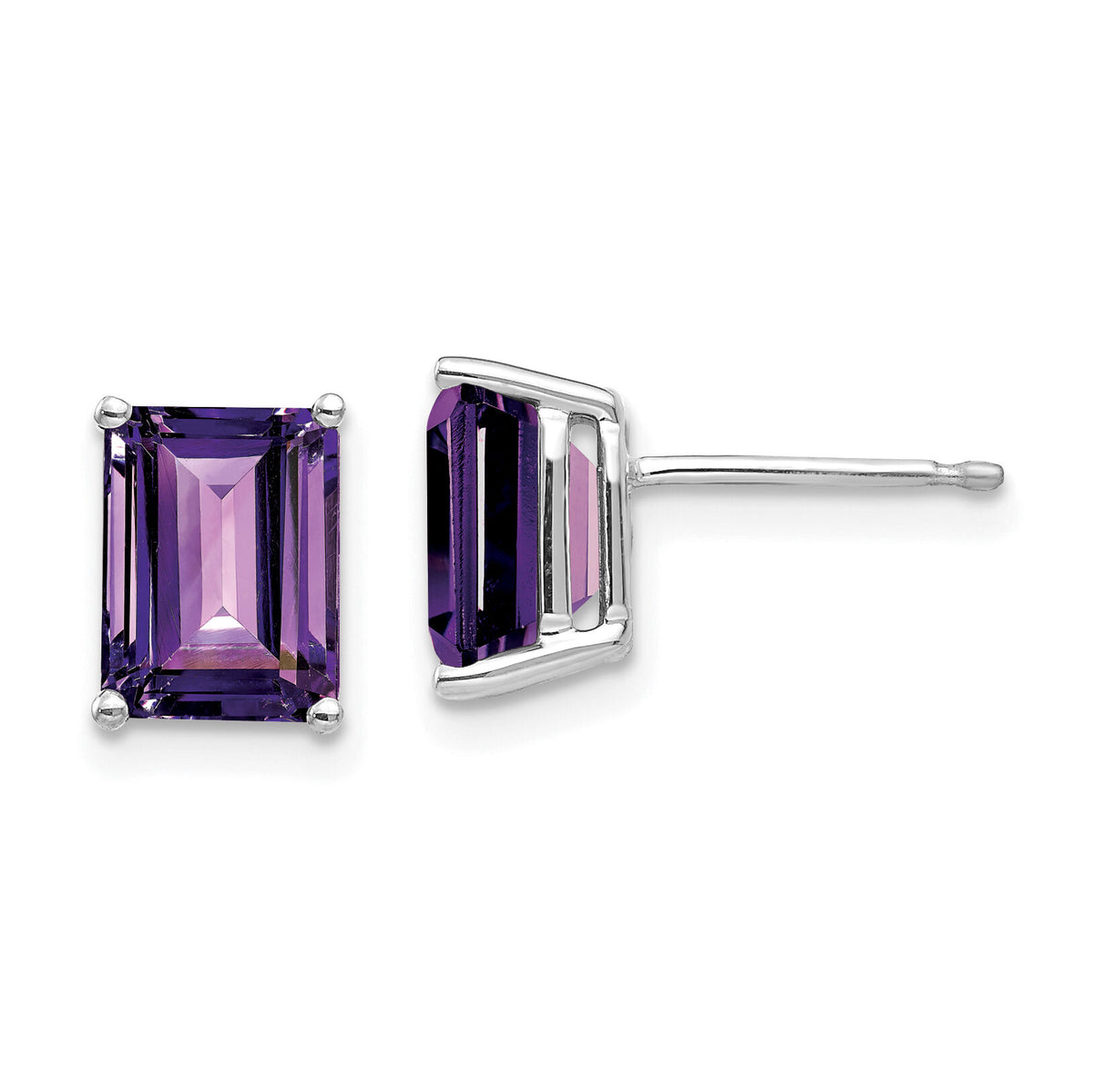 14k White Gold 8x6mm Emerald Cut Amethyst Earrings-XE67WAM