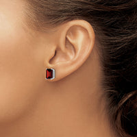 14k White Gold 8x6mm Emerald Cut Garnet earring-XE67WGA