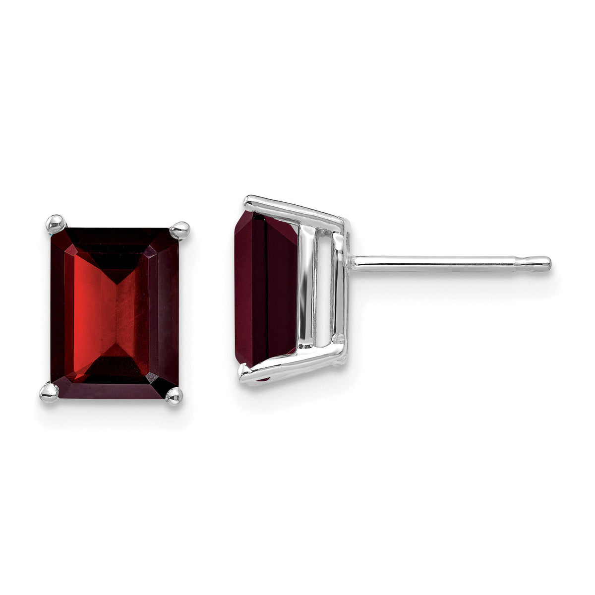 14k White Gold 8x6mm Emerald Cut Garnet earring-XE67WGA