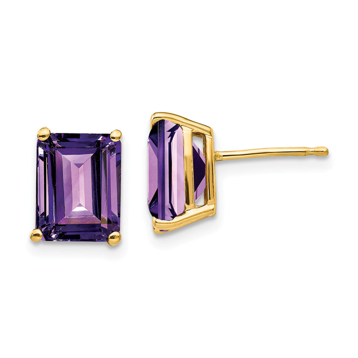 14k 9x7mm Emerald Cut Amethyst Earrings-XE68AM
