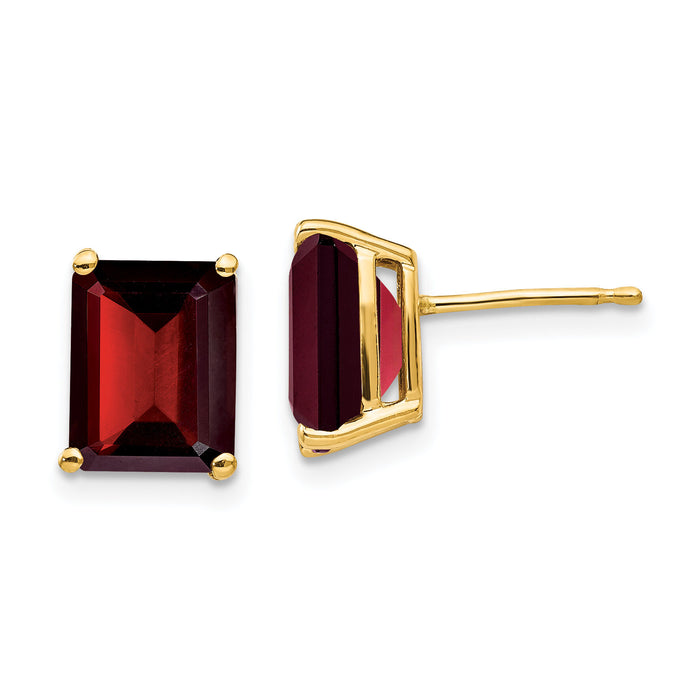 14k 9x7mm Emerald Cut Garnet Earrings-XE68GA