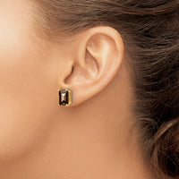 14k 9x7 Emerald Smoky Quartz Earrings-XE68SQ