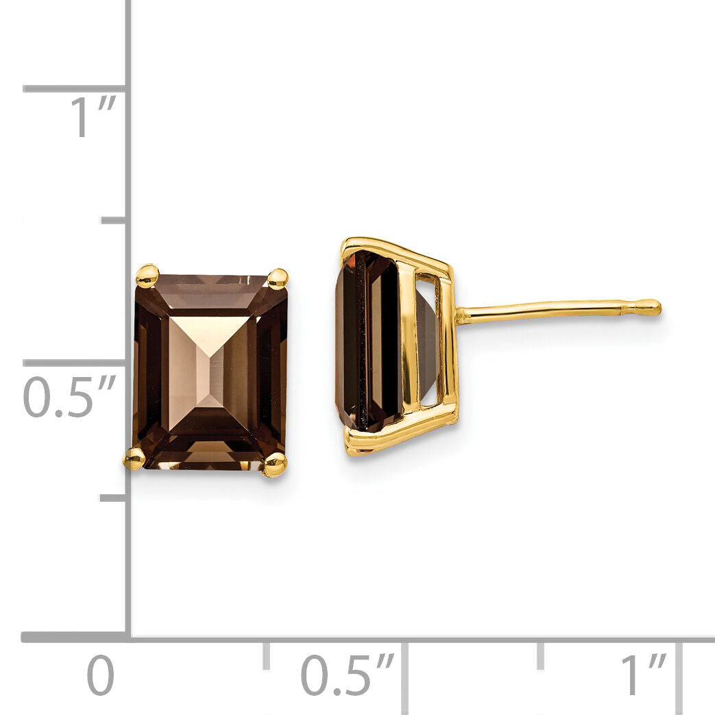14k 9x7 Emerald Smoky Quartz Earrings-XE68SQ