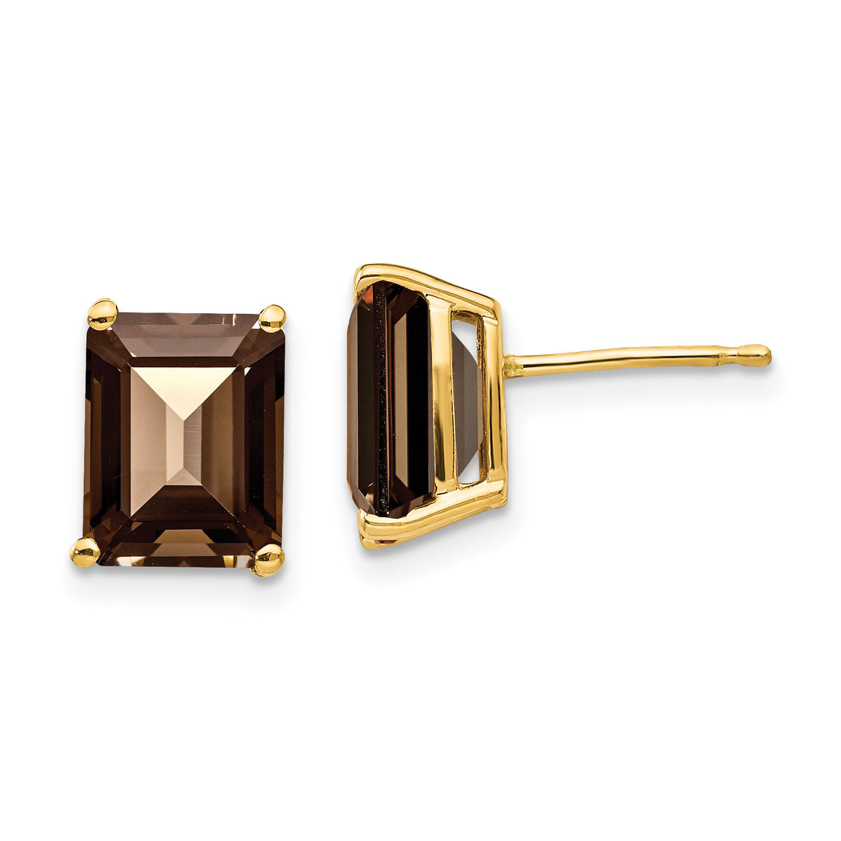 14k 9x7 Emerald Smoky Quartz Earrings-XE68SQ