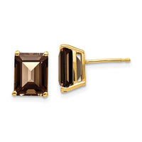 14k 9x7 Emerald Smoky Quartz Earrings-XE68SQ
