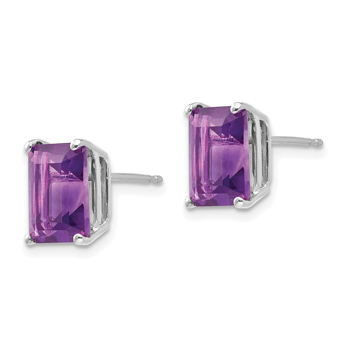 14k White Gold 9x7mm Emerald Cut Amethyst Earrings-XE68WAM