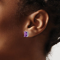 14k White Gold 9x7mm Emerald Cut Amethyst Earrings-XE68WAM