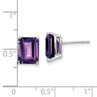 14k White Gold 9x7mm Emerald Cut Amethyst Earrings-XE68WAM