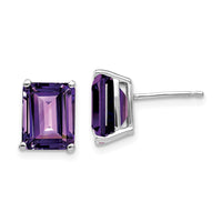 14k White Gold 9x7mm Emerald Cut Amethyst Earrings-XE68WAM