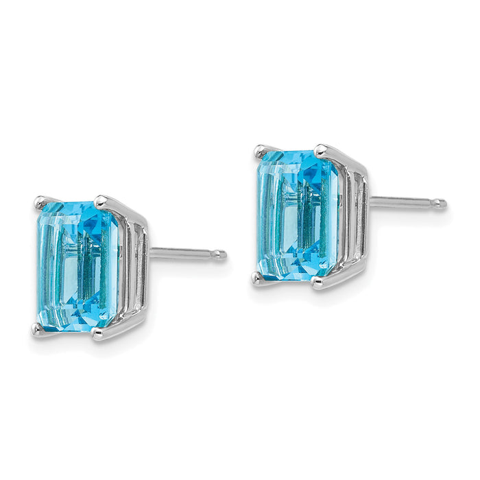 14k White Gold 9x7mm Emerald Cut Blue Topaz Earrings-XE68WBT