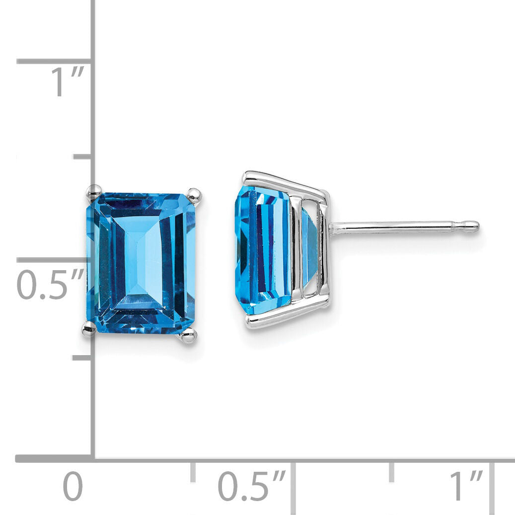 14k White Gold 9x7mm Emerald Cut Blue Topaz Earrings-XE68WBT