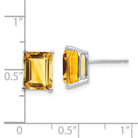 14k White Gold 9x7mm Emerald Cut Citrine Earrings-XE68WCI