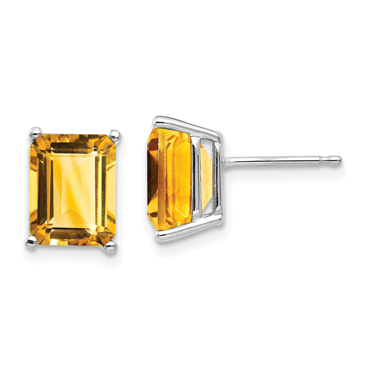 14k White Gold 9x7mm Emerald Cut Citrine Earrings-XE68WCI