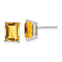 14k White Gold 9x7mm Emerald Cut Citrine Earrings-XE68WCI