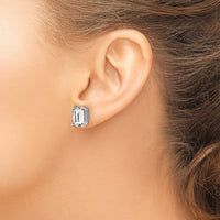 14k White Gold 9x7mm Emerald Cut Cubic Zirconia Earrings-XE68WCZ