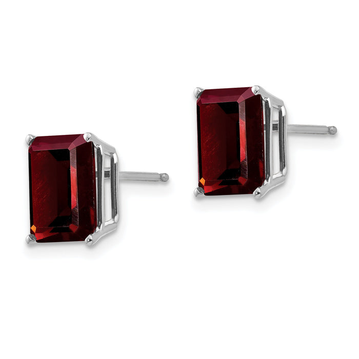14k White Gold 9x7mm Emerald Cut Garnet Earrings-XE68WGA