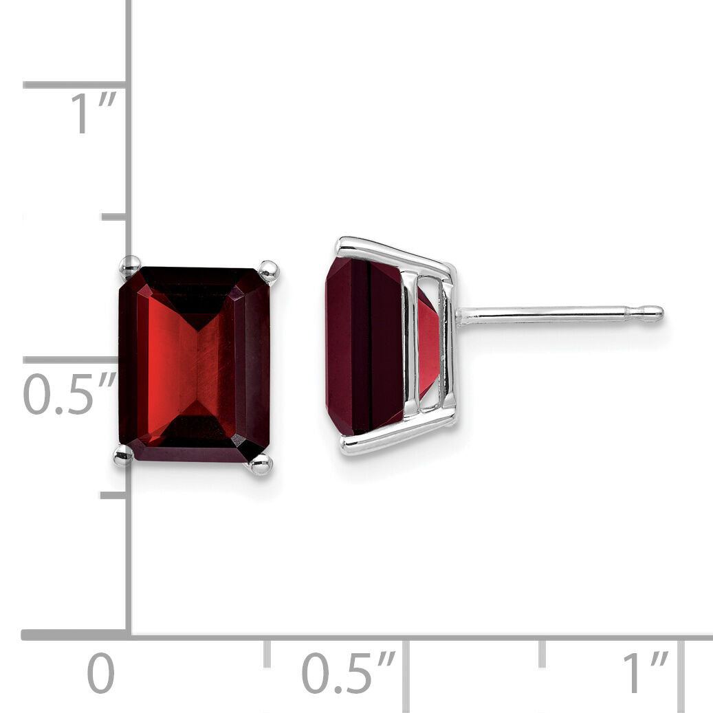 14k White Gold 9x7mm Emerald Cut Garnet Earrings-XE68WGA
