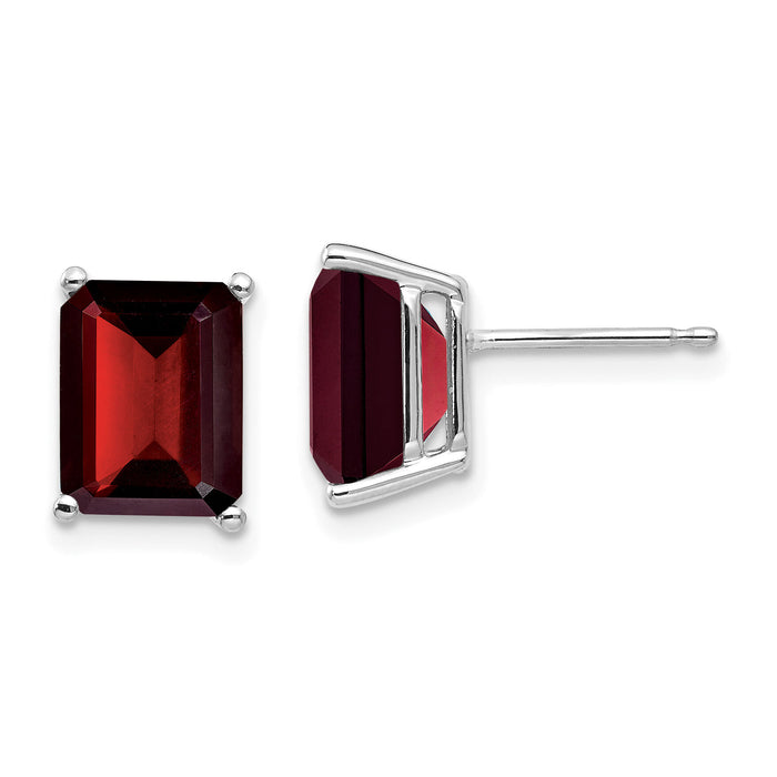 14k White Gold 9x7mm Emerald Cut Garnet Earrings-XE68WGA